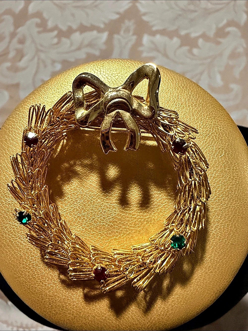 Horse Head Wreath Brooch in Gold & Red Like New